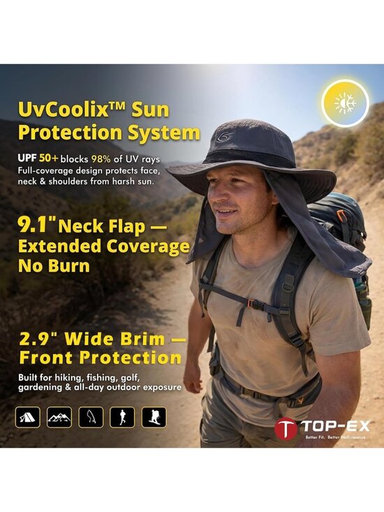 Cooling Sun Hat with Neck Flap, UPF 50+ Wide Brim UV Protection for Hot Days main image 9